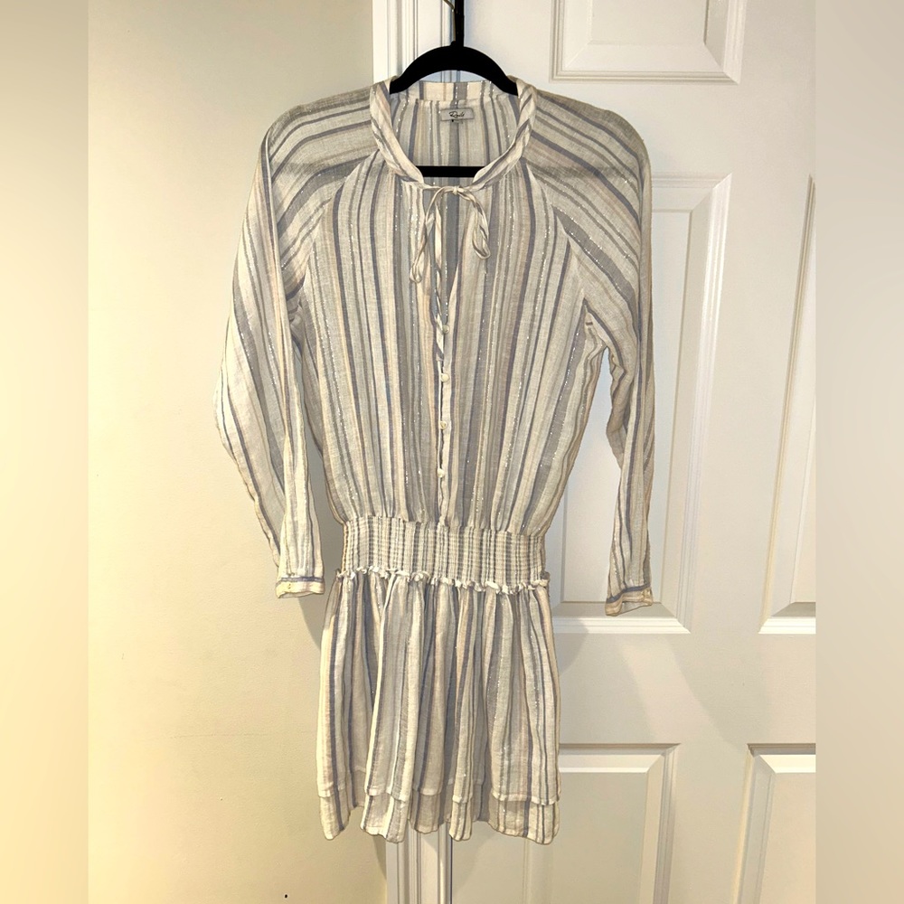 Rails Cream and Gray Striped Long Sleeve Dress